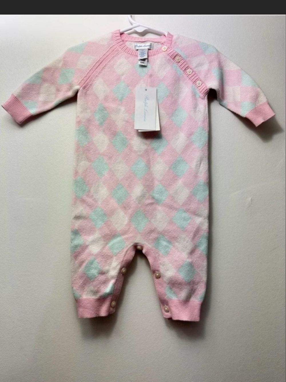 Polo by Ralph Lauren Pink & Mint Argyle Knit One-Piece